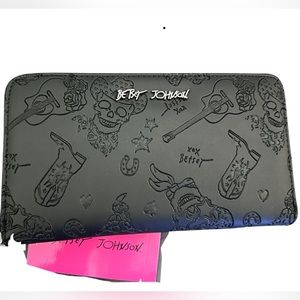 BETSEY JOHNSON LARGE BLACK SKELETON SKULL WESTERN HAT BOOTS WRISTLET WALLET NWT